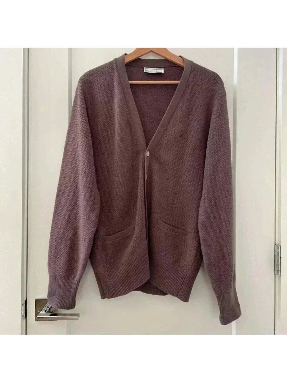 VINTAGE Christian Dior Cardigan Adult Medium Brown V-Neck Sweater Mens